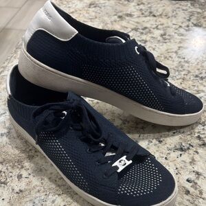 Michael Kors Navy Knit Sneakers with White Soles